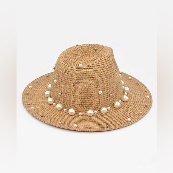 Western Pearl Cowboy Fedora Wide Brim Straw Floppy Hat - Picture 6 of 6